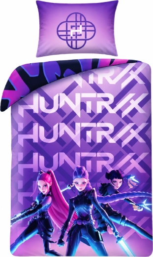 Obojstranné posteľné obliečky K-Pop Demon Hunters Huntrix a Saja Boys fialové
