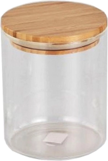 Sklenená okrúhla dóza 0,65 l s bambusovým viečkom