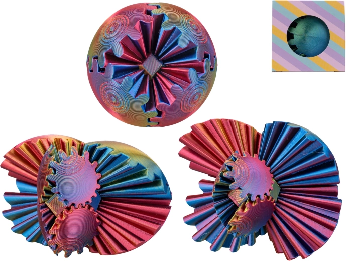 Antistresový hlavolamový mičík 6 cm – dvojfarebná špirálová puzzle loptička