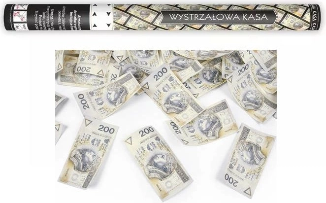Konfetová tuba s imitáciou bankoviek 200 PLN 60 cm - 1 kus