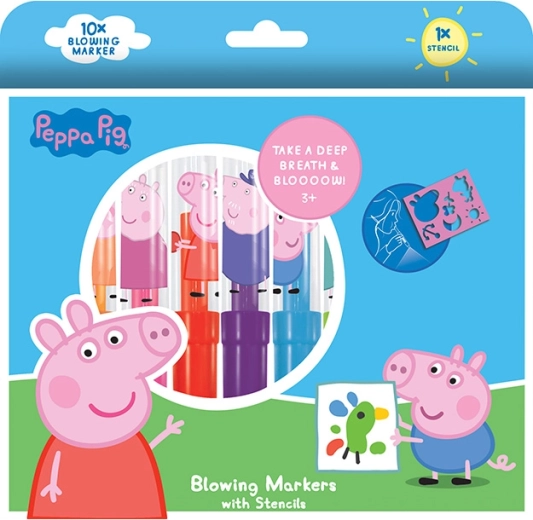Fúkacie fixky Prasiatko Peppa 10+1 so šablónou