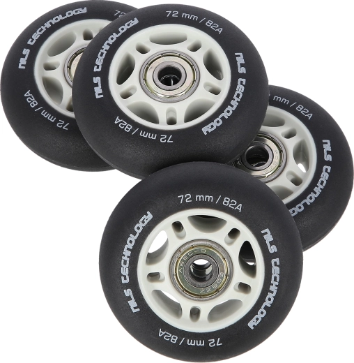 Matné kolieska na inline korčule NILS Extreme 72 mm 82A s ložiskami ABEC 9, čierne, sada 4 ks