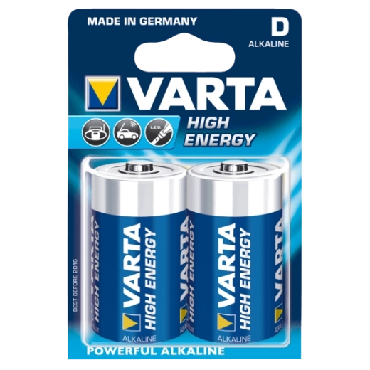 Alkalické batérie D 1,5 V Varta High Energy, 2 ks