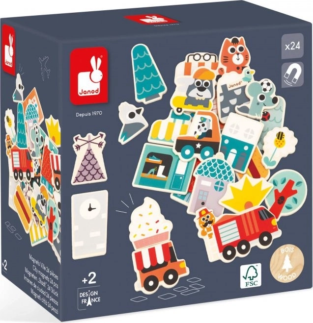 JANOD Drevené magnetky V meste 24 ks