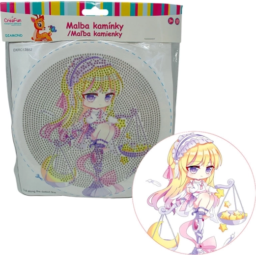 Diamantové maľovanie s rámom – bábika vo fialovej, 20 cm