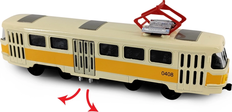 Kovová retro električka T3 žltá 16 cm