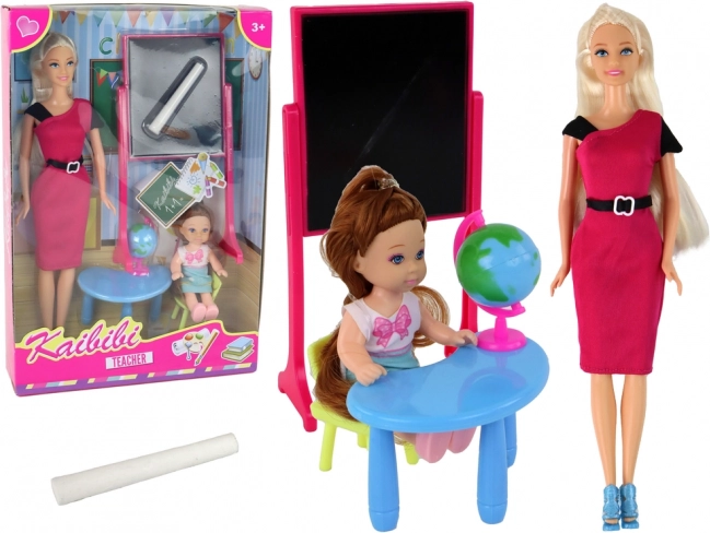 Herná sada učiteľka so žiačkou a školskými doplnkami