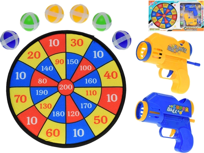 Detský terč na suchý zips s 2 pištoľami a 6 loptičkami, 27 cm