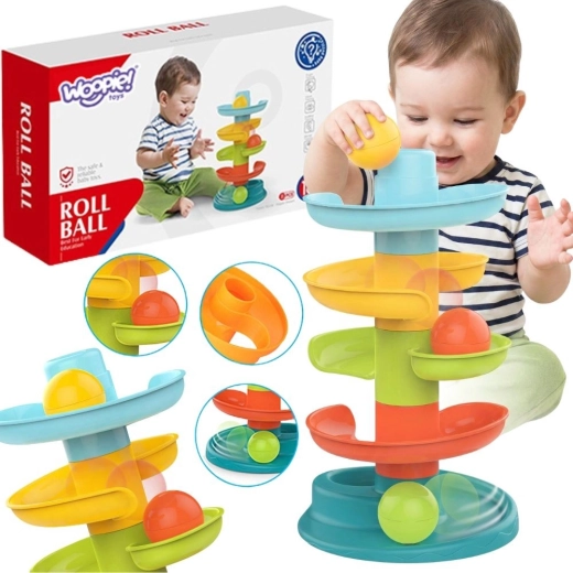 Woopie Baby guľôčková dráha so špirálovou vežou a 3 loptičkami