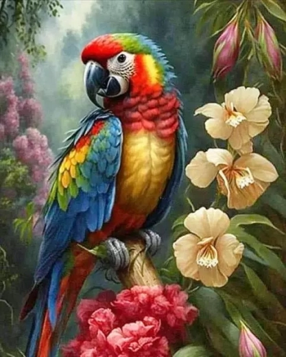 Norimpex maľovanie podľa čísel Papagáj s kvetmi 40 × 50 cm