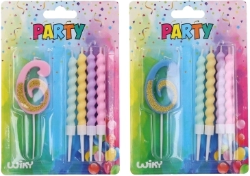 Párty sviečka číslo 6 a 4 ks sviečok