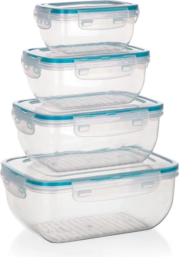 Hermeticky uzatvárateľné obdĺžnikové dózy na potraviny LEYA – sada 4 ks (0,14–2,3 l)