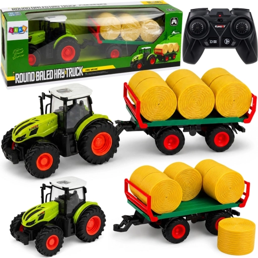 RC poľnohospodársky traktor s prívesom a balíkmi sena 1:24