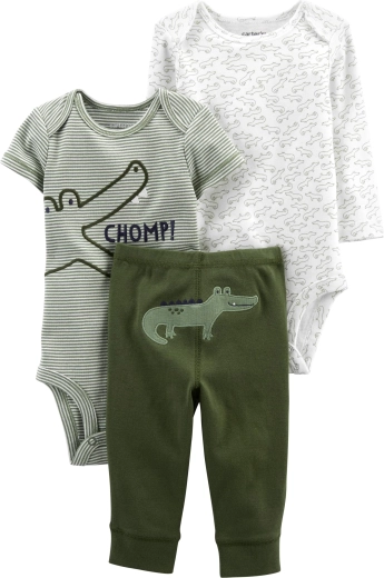 Carter's 3-dielna súprava pre chlapcov Green Croc: body s krátkym rukávom, body s dlhým rukávom a tepláky (veľ. 46)