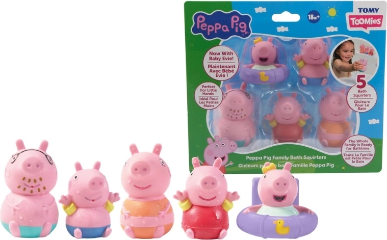 TOMY Peppa Pig striekacie hračky do kúpeľa, 5 ks
