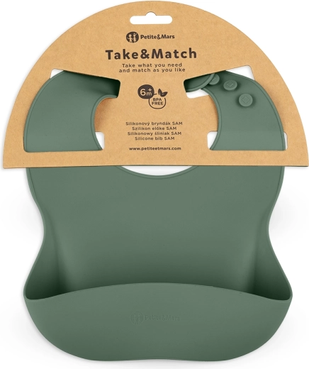 Petite&Mars silikónový podbradník Take&Match misty green