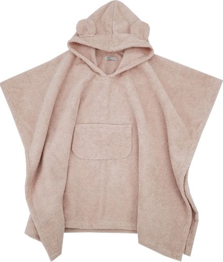 Eko detské bavlnené pončo s kapucňou a uškami, púdrovo ružové 75 × 120 cm