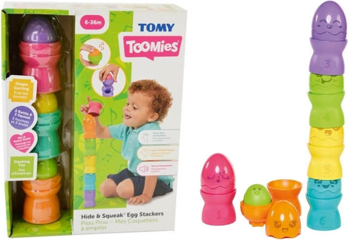 TOMY Toomies skladacia pyramída z vajíčok hide & squeak
