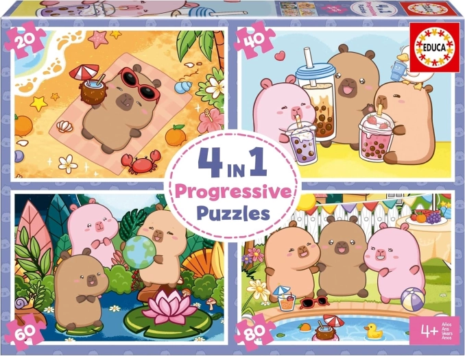 Educa puzzle CapyFun 4 v 1 – progresívne detské puzzle (20, 40, 60, 80 dielikov)