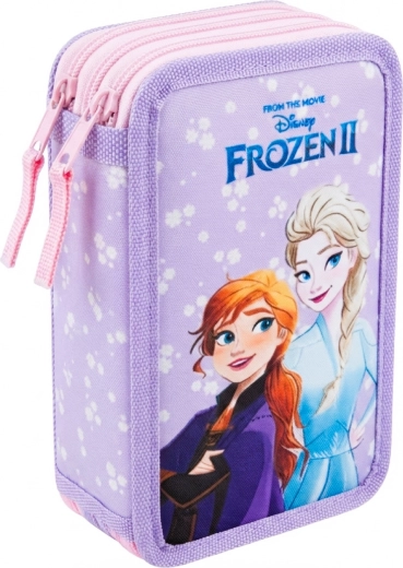 Trojposchodový vybavený školský peračník Frozen II Ľadové kráľovstvo ružovo-fialový