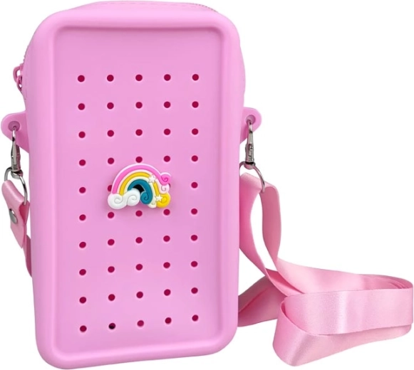 Gifty silikónová crossbody taštička ružová s ozdobným pinom