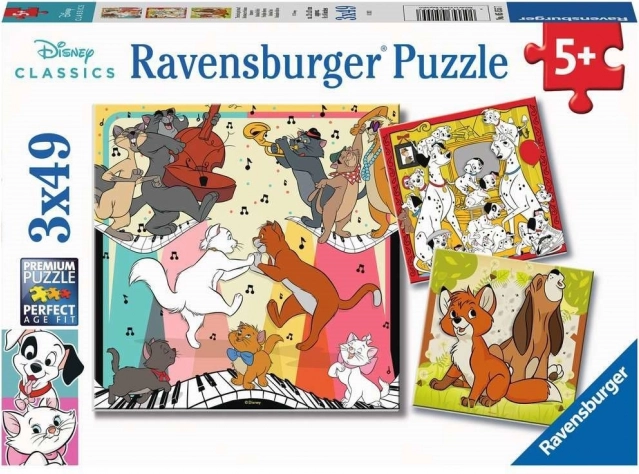 Ravensburger puzzle Disney Classics: zvieratká v dobrej nálade 3×49 dielikov
