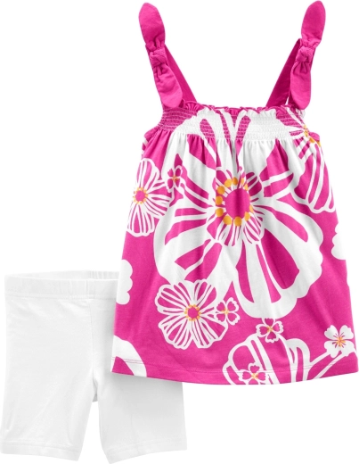 Dievčenský letný set tunika a krátke legíny fialové kvety