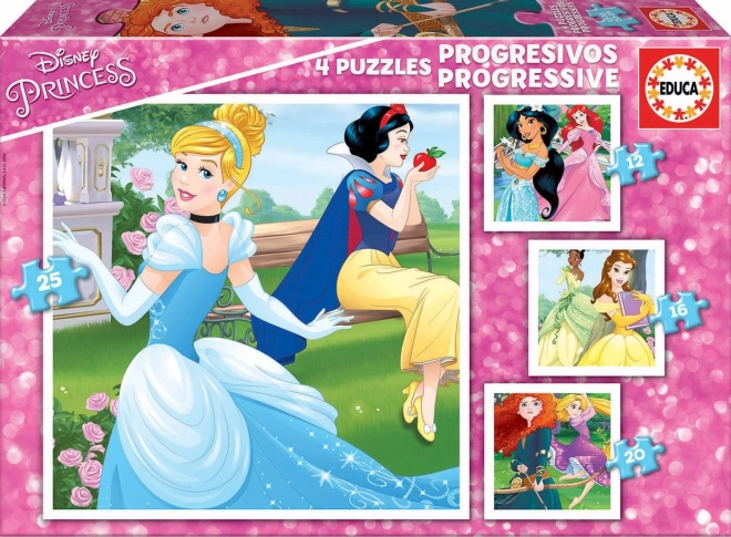 Educa puzzle Disney princezné 4v1 pre deti (12–25 dielikov)