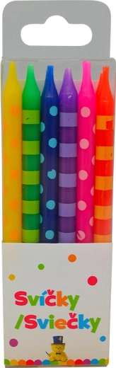 Narodeninové sviečky bodky a pruhy 6 cm, 12 ks