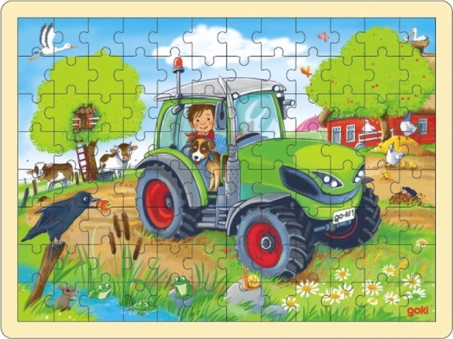 Goki drevené puzzle traktor 96 dielikov