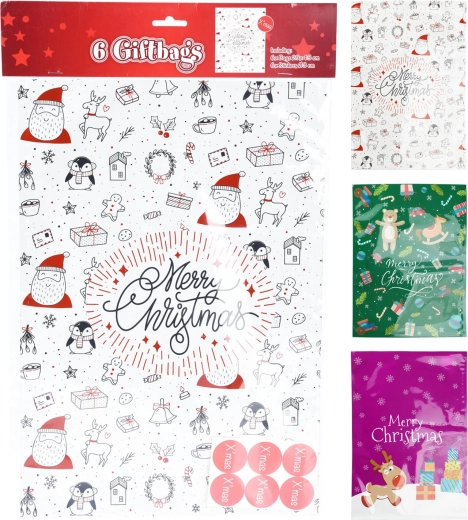 Darčekové celofánové sáčky so samolepkami, mix farieb, dekor 2 (43 × 29 cm, 6+6 ks)