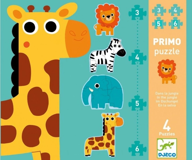 DJECO puzzle džungľa 4 v 1 pre deti (3–6 dielikov)
