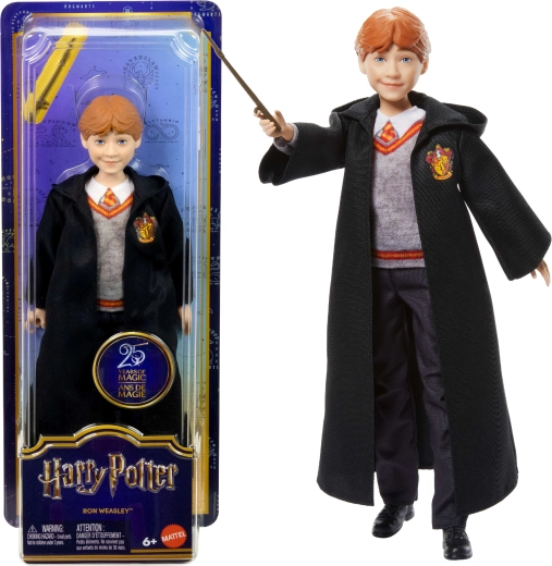Bábika Ron Weasley v čarodejníckom kostýme s prútikom