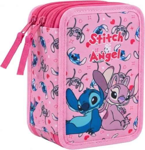 Trojposchodový vybavený školský peračník Lilo & Stitch Stitch a Angel, ružový