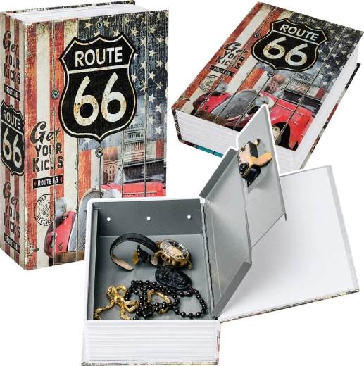 Kniha – sejf na kľúč s motívom Route 66