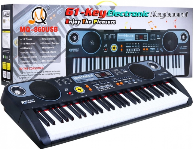 Detský klávesový nástroj s USB, mikrofónom a výukovým režimom 61 kláves