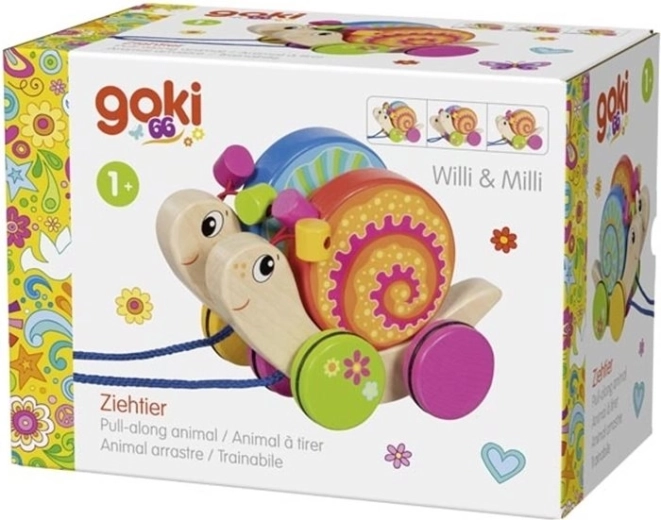 Goki drevená ťahacia hračka slimáky Willi a Milli