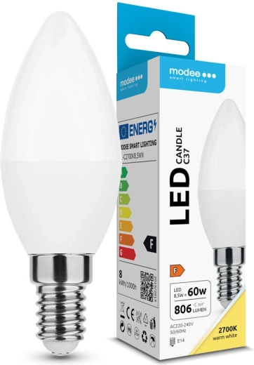 LED sviečková žiarovka C37 8,5 W E14 806 lm teplá biela Modee