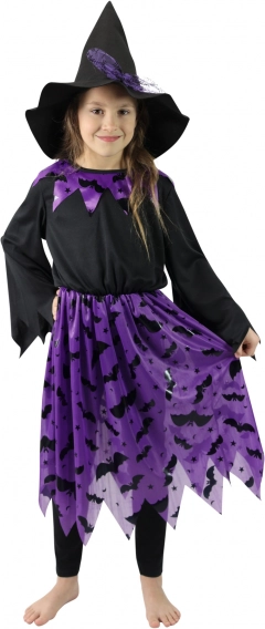 Detský kostým čarodejnice s klobúkom a netopiermi