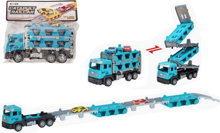 Prepravník áut s rozkladacou dráhou – sada nákladného auta a 2 autíčok