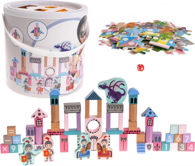 Drevená stavebnica hrad s rytiermi pre deti 3+