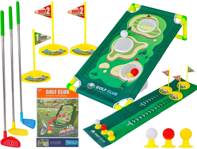 Mini golf – detská hra s podložkou, palicami a príslušenstvom