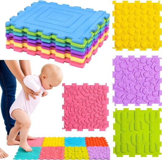 Senzorické silikónové puzzle – masážna a senzorická podložka 12 ks (25 × 25 cm)