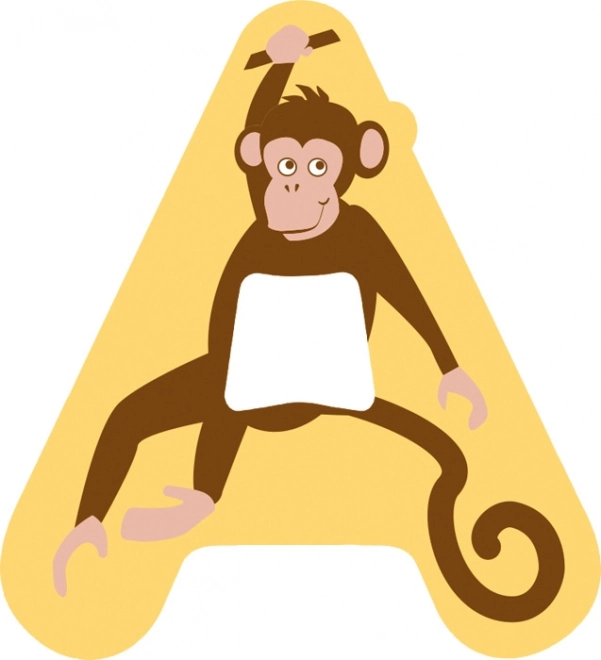 Drevené písmeno A - Dekorácia s opičkou