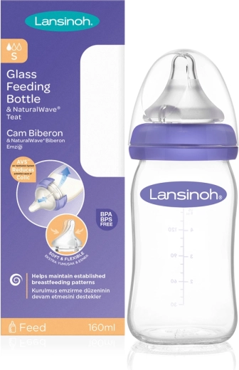 Lansinoh sklenená dojčenská fľaša s cumlíkom NaturalWave 160 ml