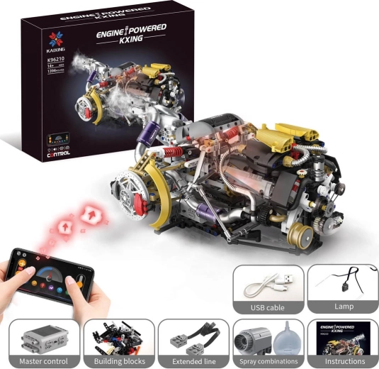 Stavebnica motora s USB, LED svetlom a dymovým efektom (1394 dielov)