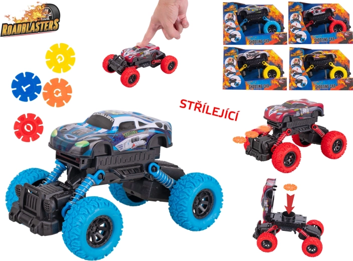 Roadblasters auto s veľkými kolesami – kovový model 17 cm so zotrvačníkom a streľbou diskov