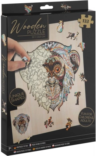 Drevené obrysové puzzle Opica so stojanom, 133 dielikov