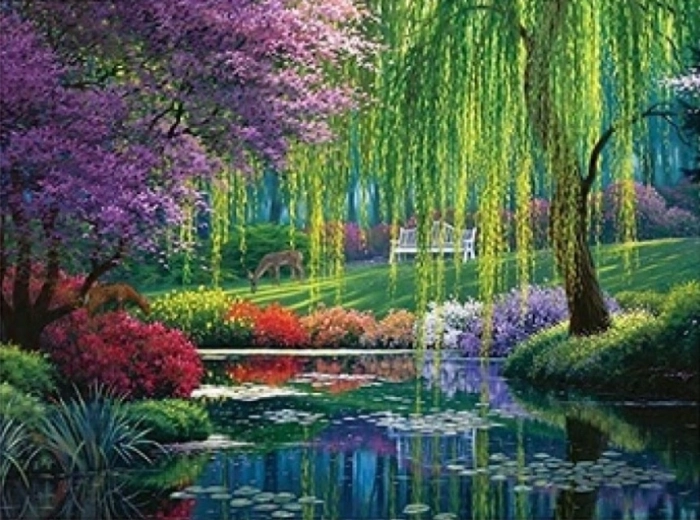 NORIMPEX Maľovanie podľa čísel Zelený park pri vode 40 × 50 cm