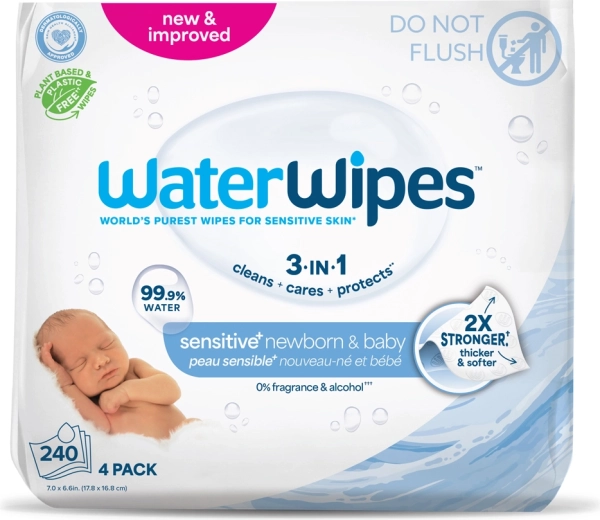 WaterWipes vlhčené obrúsky Newborn & Baby 3v1, 4× 60 ks (240 ks)